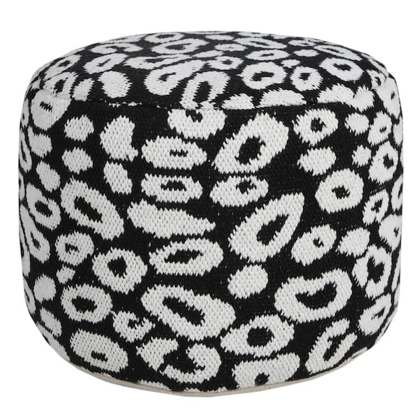 Unbranded Modern Black / White 18 in. x 18 in. x 14 in. Animal Leopard Print Pouf Ottoman