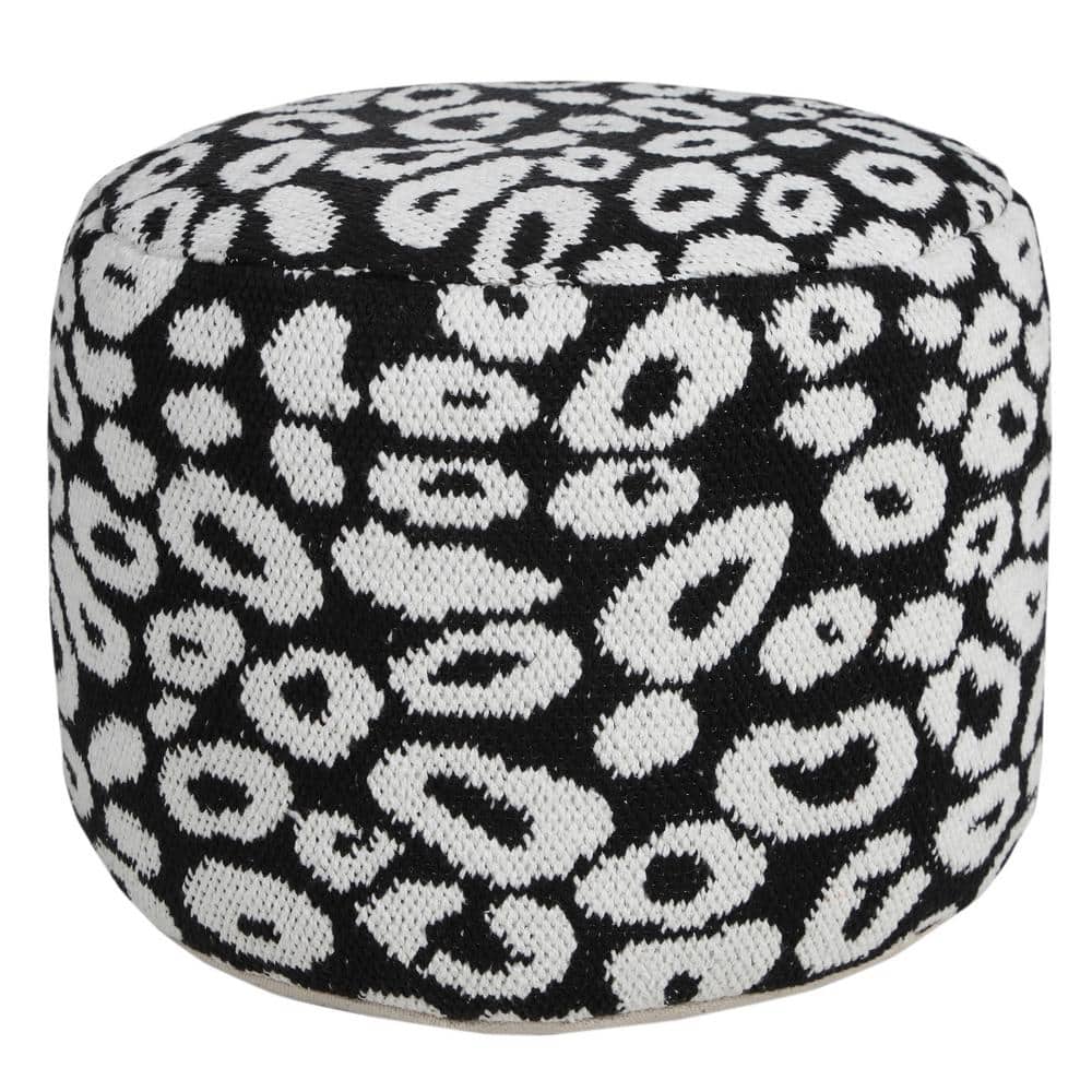 Modern Black / White 18 in. x 18 in. x 14 in. Animal Leopard Print Pouf Ott