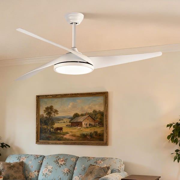 52 in. Indoor White 3-ABS Blades Downrod Standard Outdoor Ceiling Fan with Integrated LED Light and Remote Included