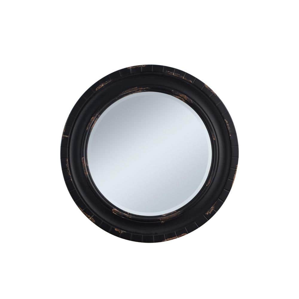 31.5 in. x 31.5 in. Classic Retro Wooden Round Black Wooden Framed Decorati