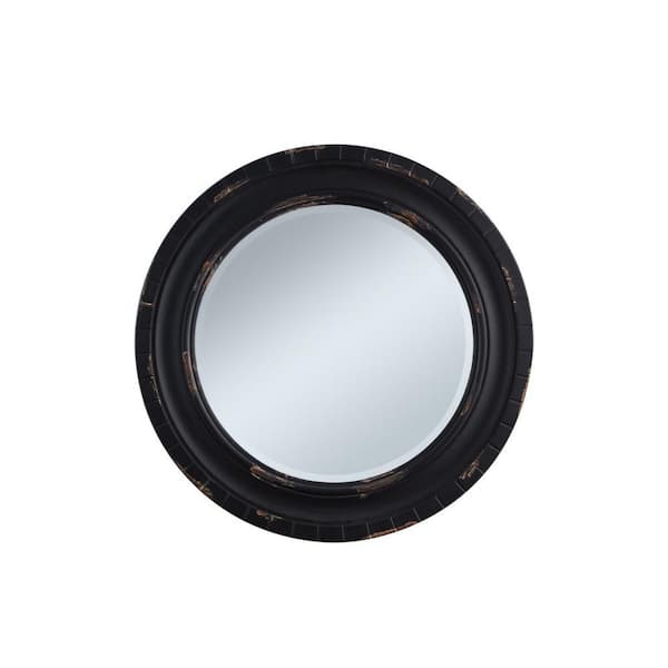Unbranded 31.5 in. x 31.5 in. Classic Retro Wooden Round Black Wooden Framed Decorative Mirror