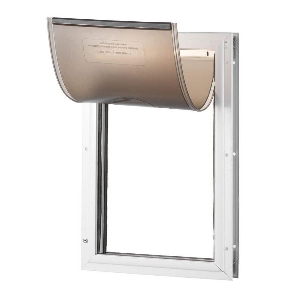 SKYSHALO Pet Door, 13.27 x 20.04 in. Aluminum Frame with Lock and Flap System, Weatherproof, for Cat Doggie Kitties (White-L)
