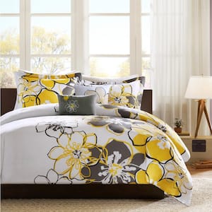 Skylar 4-Piece Yellow/Grey Full/Queen Comforter Set