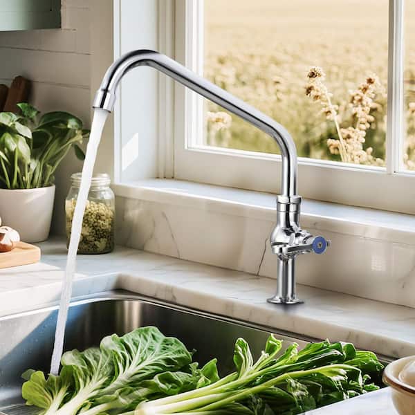 10 in. Commercial Single Handle Deck Mount Standard Kitchen Faucet in Polished Chrome