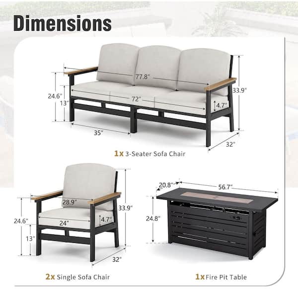 PHI VILLA Brown Rattan 4-Piece 5 Seat HDPE Plastic Outdoor Patio