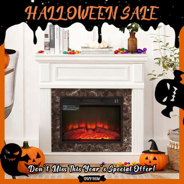 41 in. W Freestanding Wooden Electric Fireplace with Mantel and Remote Control in White