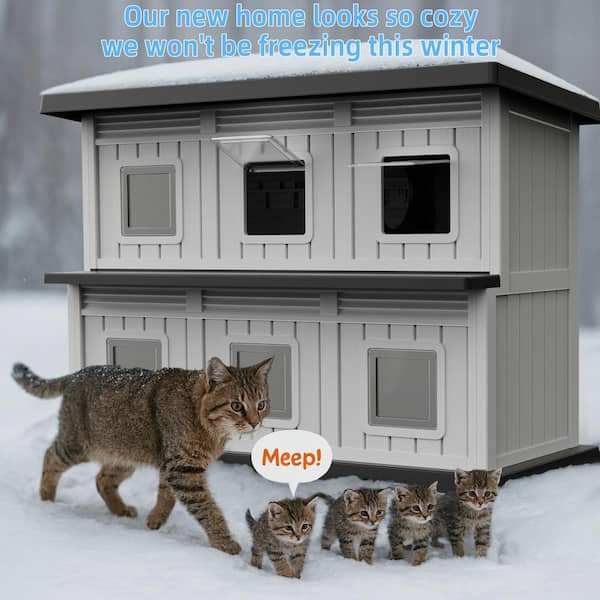 WTVWTV Plastic Outdoor Cat House, Waterproof 2-Story Outdoor