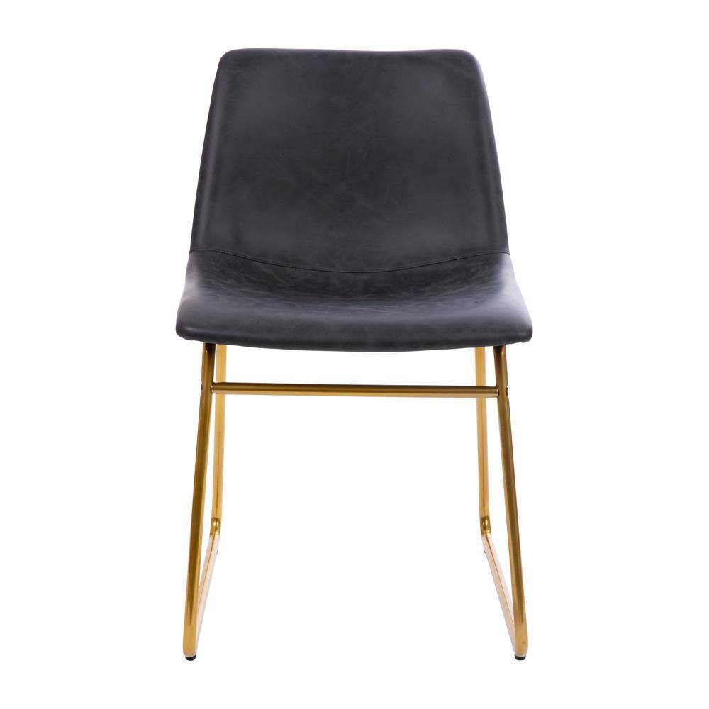 Faux Leather Upholstered Wooden Side Chair with Angled Legs Gold Set of Two