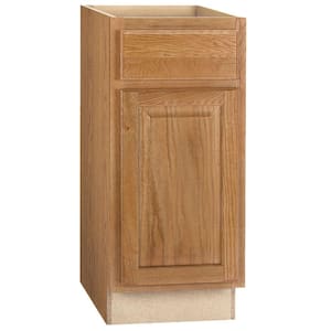 Hampton 15 in. W x 24 in. D x 34.5 in. H Assembled Base Kitchen Cabinet in Medium Oak with Ball-Bearing Drawer Glides