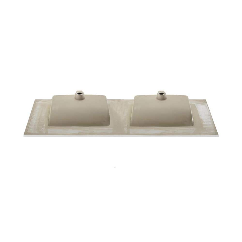 White Ceramic Double Vanity Top Bathroom Sink, 60 Inch