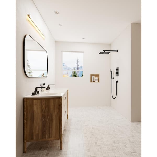 3-Spray 10 in. Wall Mount Dual Fixed and Handheld Shower Head 2.5 GPM in Matte Black and Brushed Gold Valve Included
