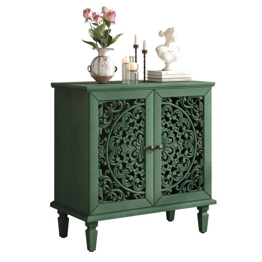 Antique Green 31.5 in. Accent Cabinet Office Storage Cabinet with 1 Adjustable Shelf and Solid Wood Legs
