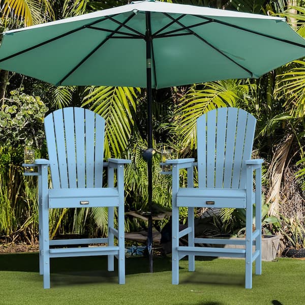 VINGLI Blue HDPE Plastic Tall Adirondack Chairs Set of 2, Outdoor