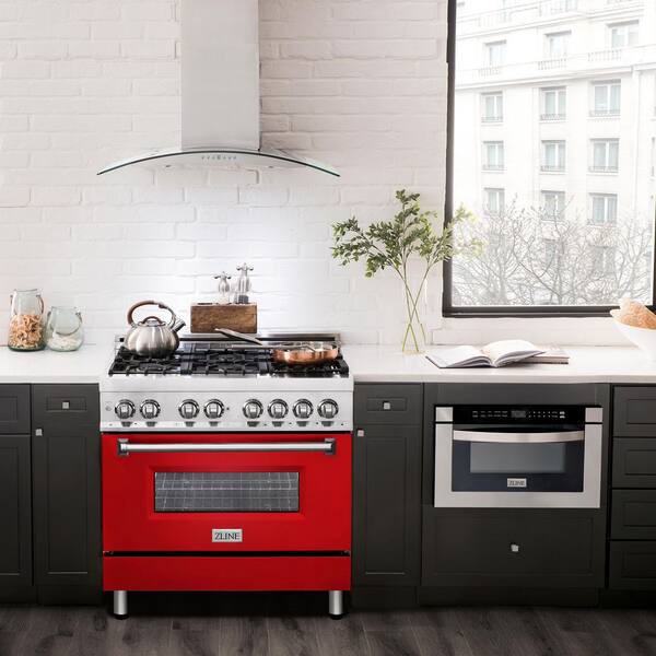 ZLINE Kitchen and Bath 36 in. 6 Burner Dual Fuel Range with Red