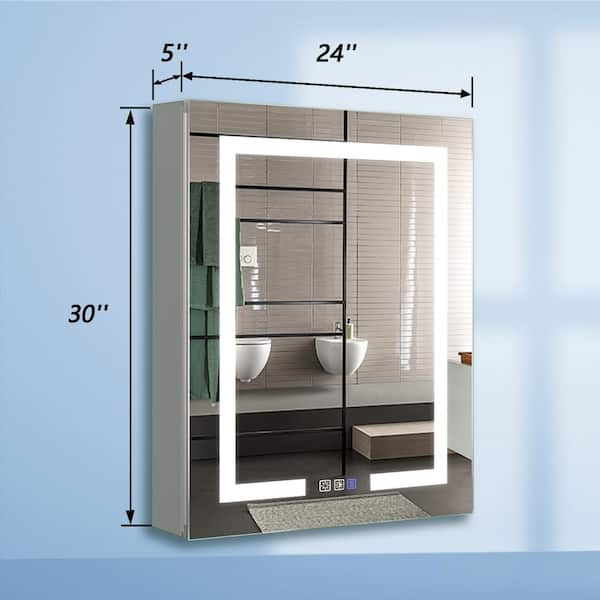 ExBrite Opale 24-in x 30-in Lighted LED Fog Free Surface/Recessed Mount Silver- 30