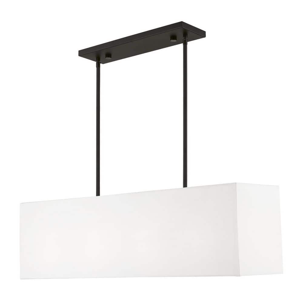 Summit Modern Linear Black Chandelier with Off-White Shade