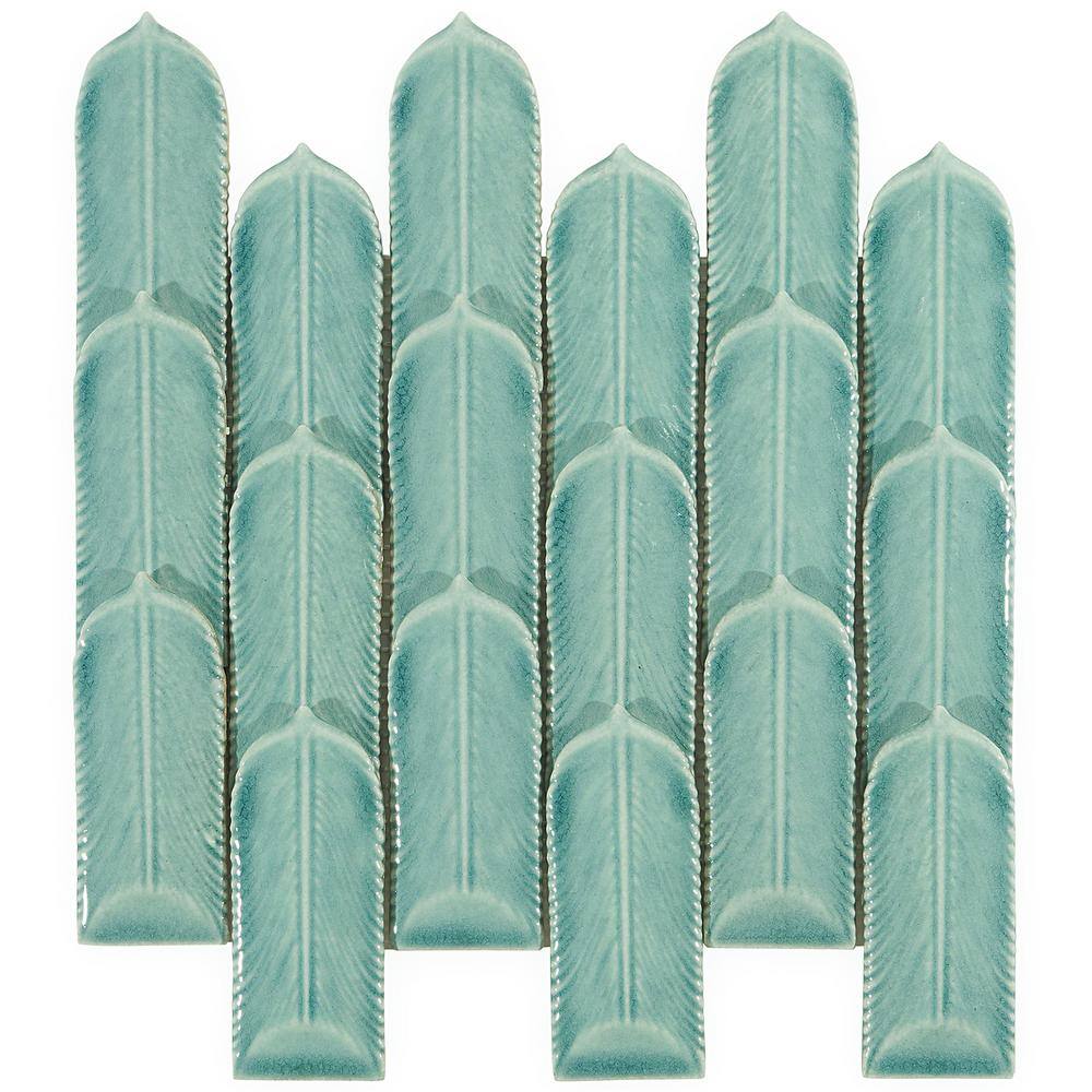 Sky Blue Feather Pattern Ceramic Mosaic Tile