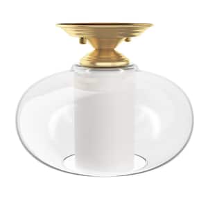 Modern 10.23 in. 1-Light Gold Vintage Semi-Flush Mount With Clear Glass