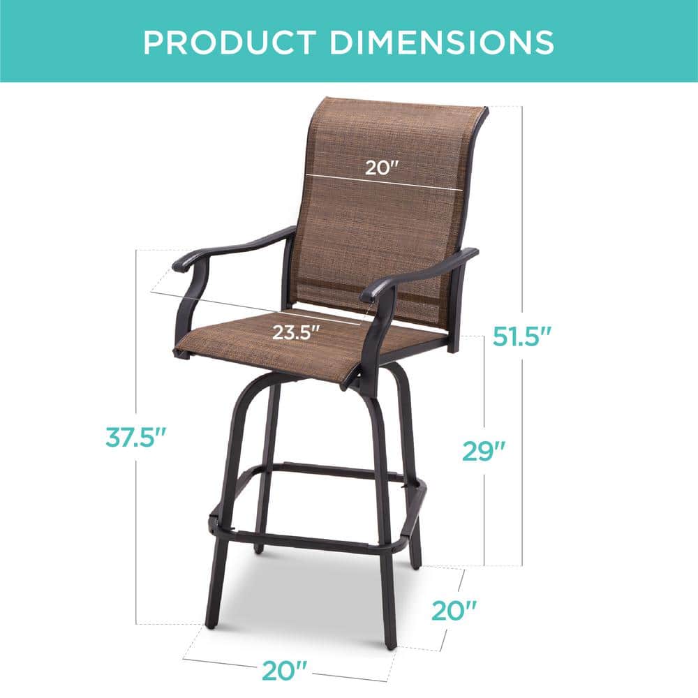 Brown Outdoor Swivel Bar Stools with Mesh and Steel Frame, Set of 2