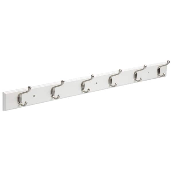 Liberty 45 in. White and Satin Nickel Heavy Duty Hook Rack