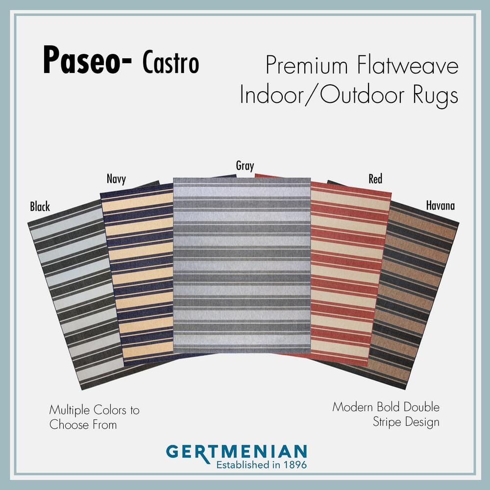 Paseo Navy and Beige Striped Outdoor Rug 5'3"x7'