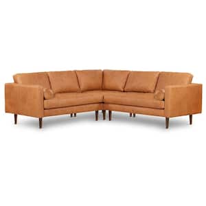 Napa Leather Corner Sectional Sofa in Cognac Tan