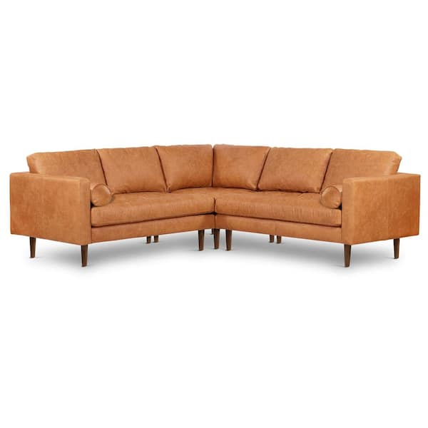 Poly and Bark Napa 98 in. Square Arm 1-Piece Leather L-Shaped Sectional Sofa in Cognac Tan