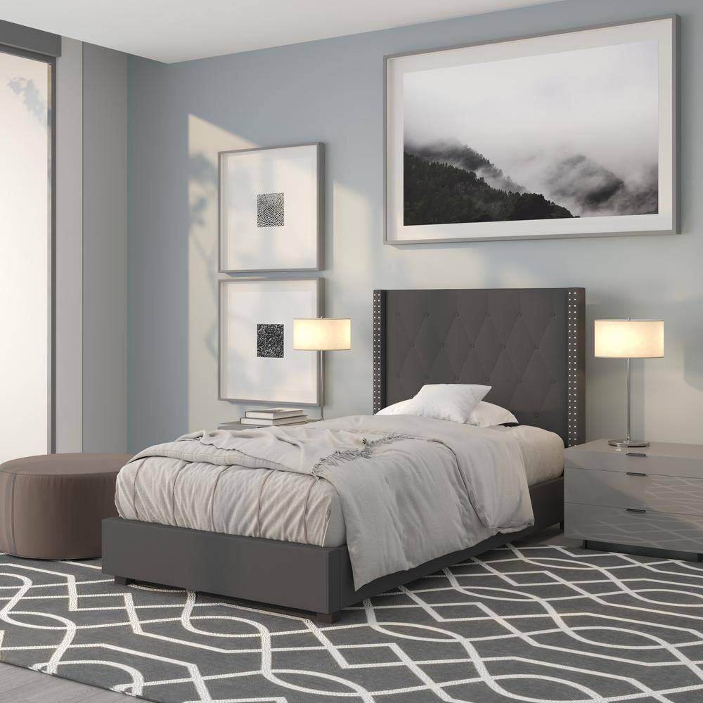 Light Gray King Platform Bed - thumbnail 5