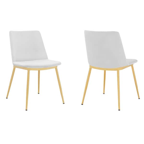 Armen Living Messina White Velvet and Gold Metal Dining Chairs (Set of 2)