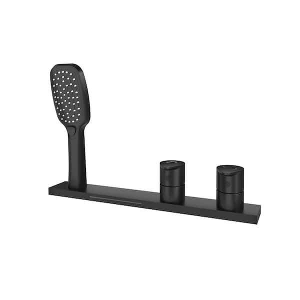 CASAINC Waterfall 2-Handle 3-Spray Tub Deck Mount Roman Tub Faucet with Hand Shower in Matte Black (Valve Included)