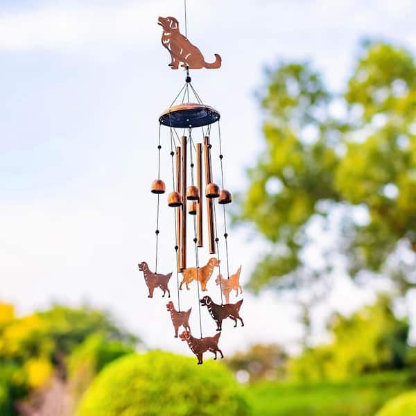 5 in. x 34 in. Metal Golden Retriever Dog Wind Chime for Outside