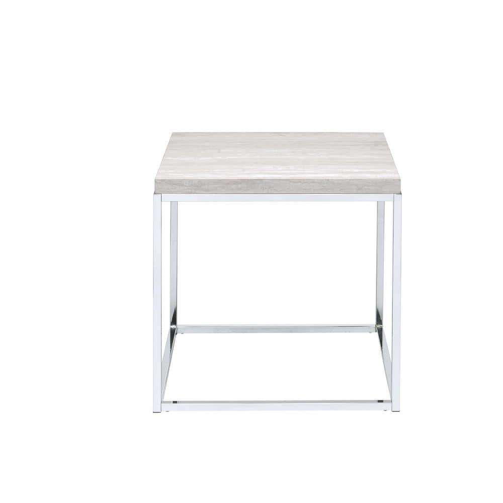 Snyder 24" Square Chrome & White Wooden End Table