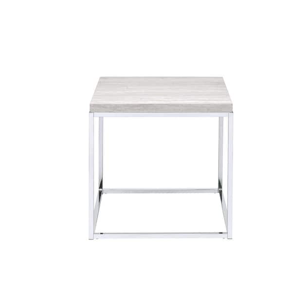Acme Furniture Snyder Whitewashed and Chrome End Table