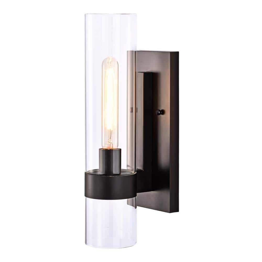 C Cattleya 1-Light Black Wall Sconce Indoor Wall Light Fixture with Clear Glass Tube