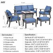 Walden Grey 6-Piece Wicker Steel Outdoor Patio Conversation Sofa Set with a Fire Pit and Denim Blue Cushions