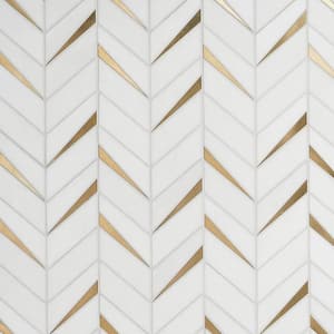 Love Lane Thassos 13.3 in. x 10.82 in. Polished Marble and Brass Wall Mosaic Tile (0.99 sq. ft./Each)