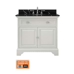 Sadie 38 in. W x 21.5 in. D x 35 in. H Single Sink Bath Vanity in Matte Pearl with Black Marquina Quartz Top