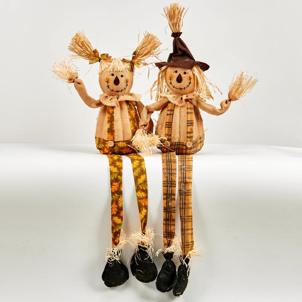 Worth Imports 36 in. Sitting Scarecrows (Set of 2) 2295 - The Home Depot