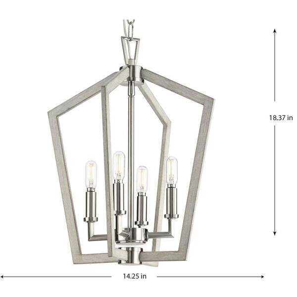 Progress Lighting Galloway 4-Light 18 in. Brushed Nickel Modern Farmhouse Foyer Light with Grey Washed Oak Accents
