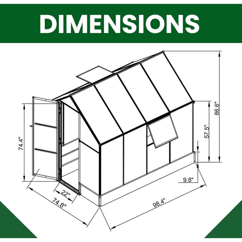 8' x 6' Green Polycarbonate Walk-In Greenhouse with Planter Beds