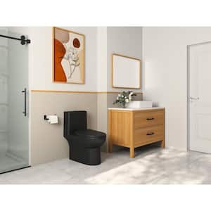 Ally 1-Piece 0.8/1.28 GPF Dual Flush Elongated ADA Comfort Height Toilet in Black Seat Included