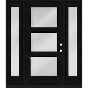 Regency 64 in. x 80 in. Modern 3 Lite Equal Clear Glass LHIS Onyx Mahogany Fiberglass Prehung Front Door w/Dbl 12 in. SL
