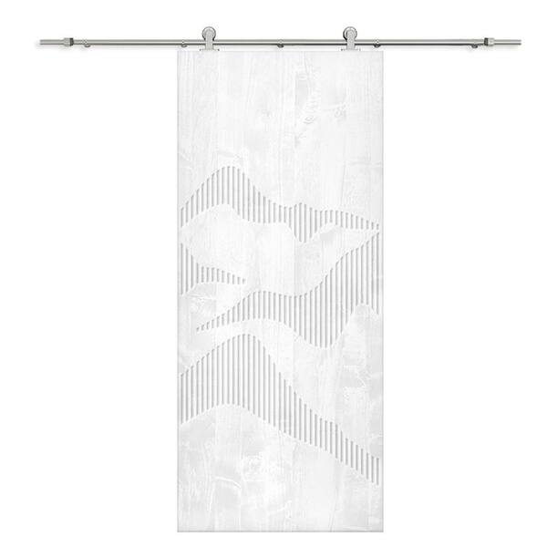CALHOME 38 in. x 80 in. White Stained Pine Wood Modern Interior Sliding Barn Door with Hardware Kit