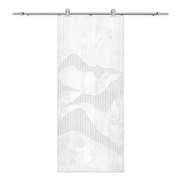 CALHOME 30 in. x 96 in. White Stained Pine Wood Modern Interior Sliding Barn Door with Hardware Kit
