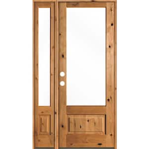 50 in. x 96 in. Farmhouse Knotty Alder Right-Hand/Inswing 3/4-Lite Clear Glass Clear Stain Wood Prehung Front Door