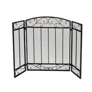 Cheswold Contemporary Black and Gold Three Panel Iron Fire Screen