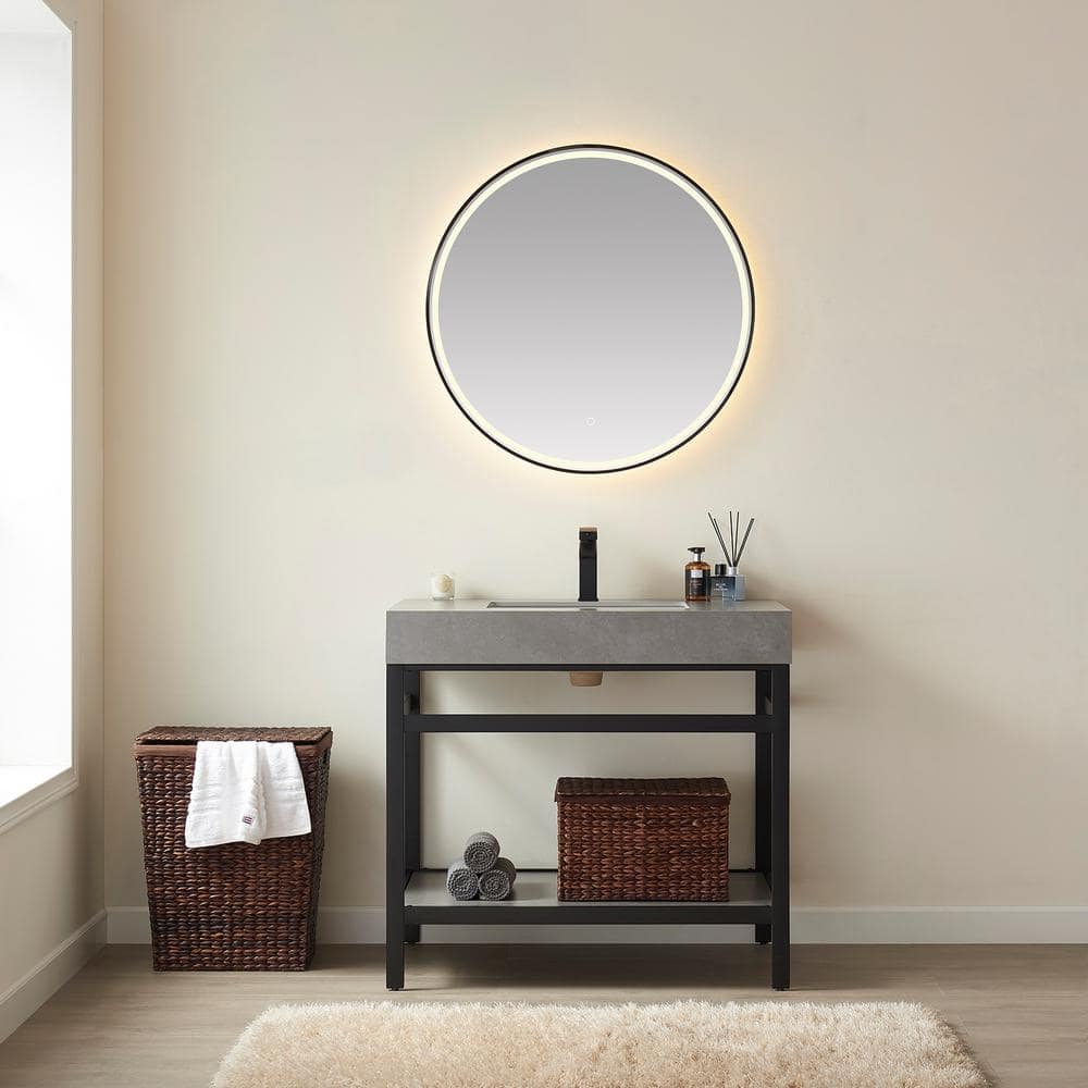 Funes 36 in. W x 22 in. D x 33.9 in. H Single Sink Bath Vanity in Matt Black Metal Stand with Grey Sintered Stone Top price history on PriceWatchPro