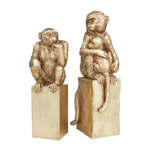 Gold Resin Monkey Sculpture (Set of 2)