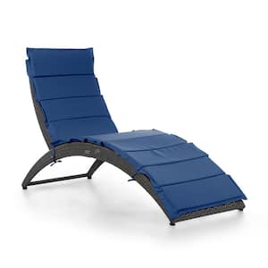 Norris Fabric Metal Outdoor Chaise Lounge with Blue Cushions