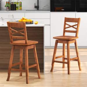 24 in. Walnut Wood Bar Stool Counter stool with Backrest (Set of 2)